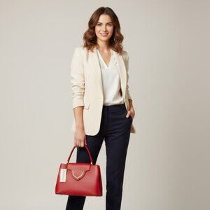 Andalossi Cherry Red NWT Leather Flap Business Double handle Tote Bag FLAW